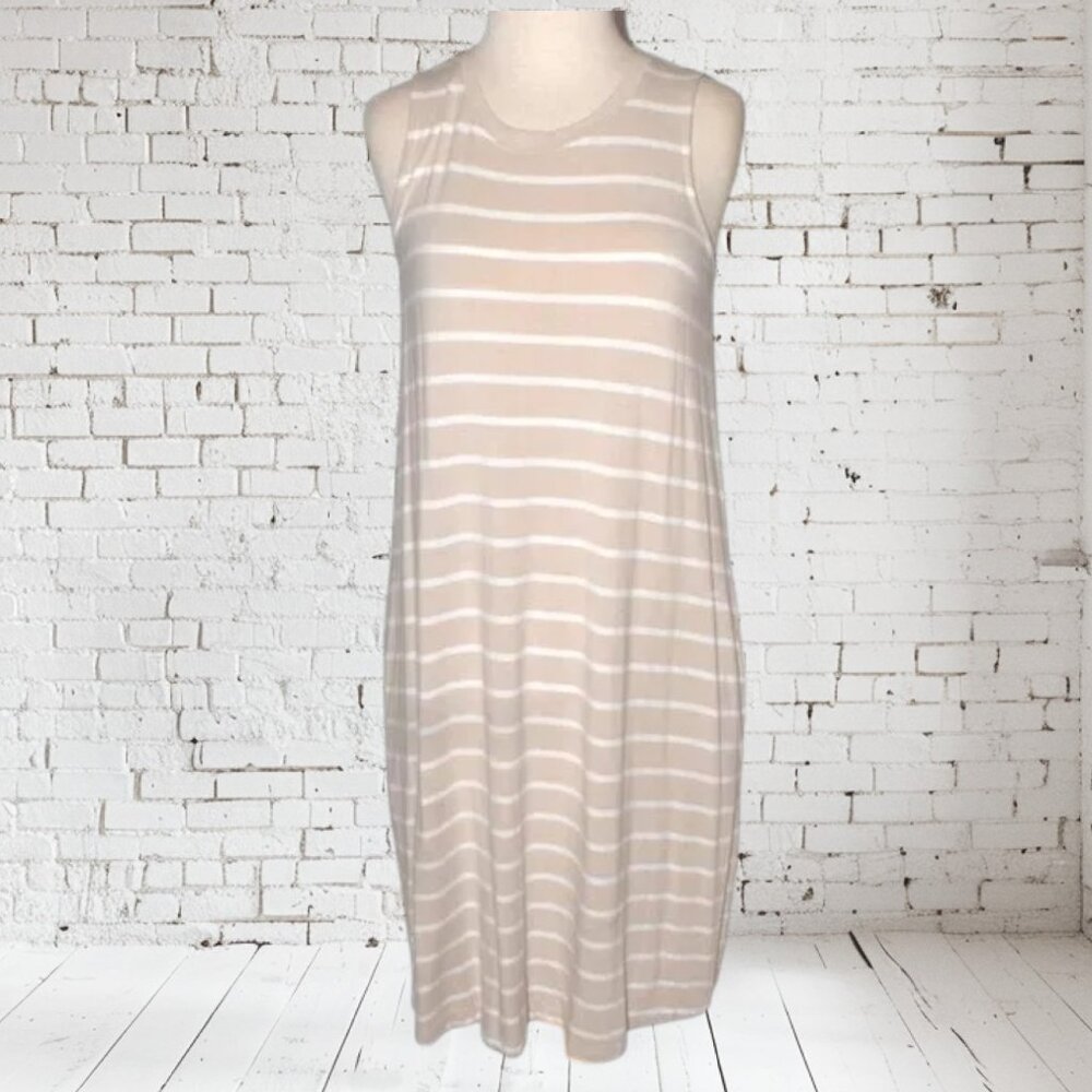 Time and True Striped Tank Dress with Pockets SZ M 8-10 Beige & White
